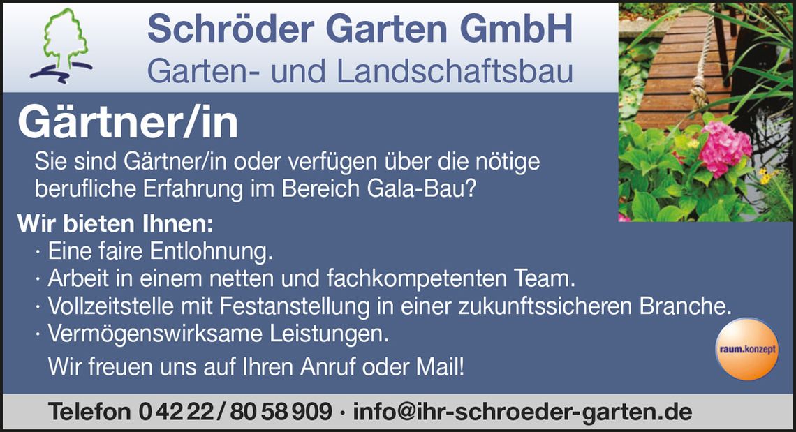 Schröder Garten GmbH Ganderkesee Stellenanzeige Gärtner